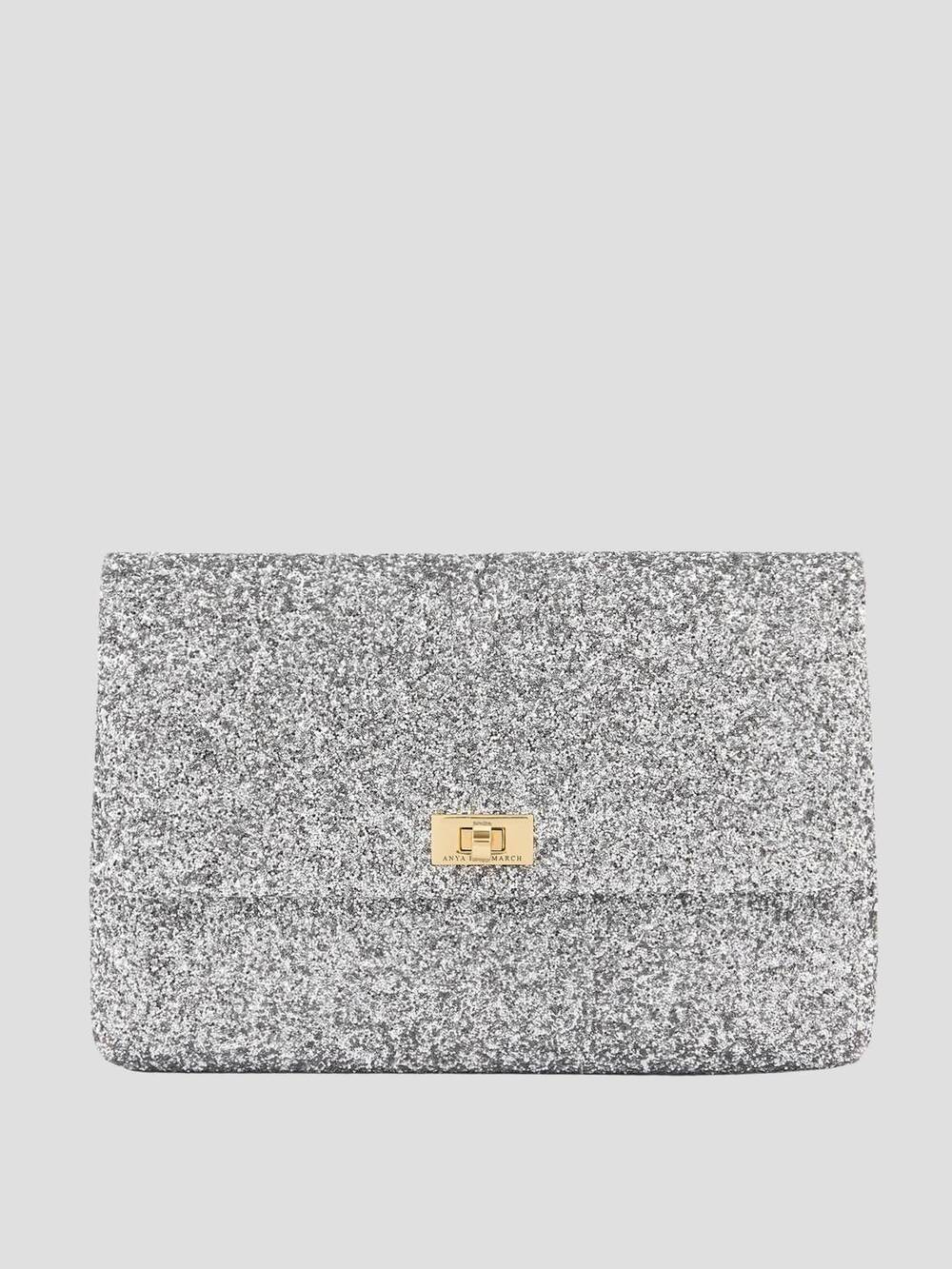 NEW ANYA HINDMARCH women's glitter valorie clutch in silver